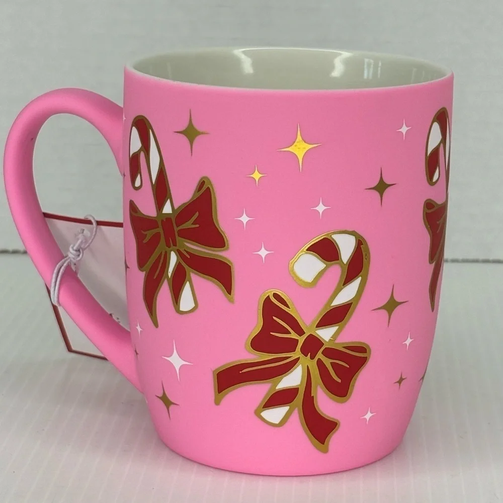 Peppermint & Pine Pink Soft Touch Candy Cane Mug NEW